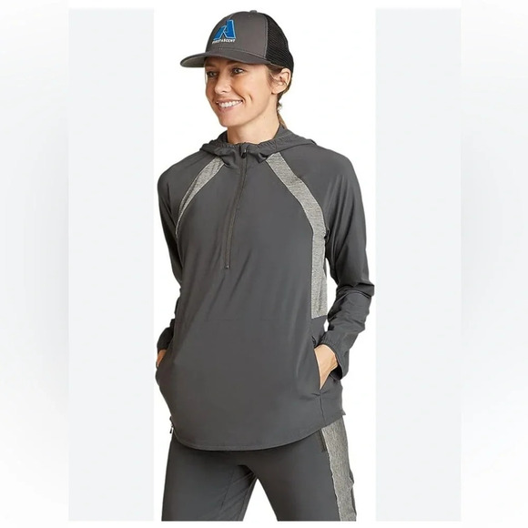 NEW Eddie Bauer Women's Lightweight Hoodie Pullover Jacket 1/2-Zip Gray Large T1 - Picture 10 of 11